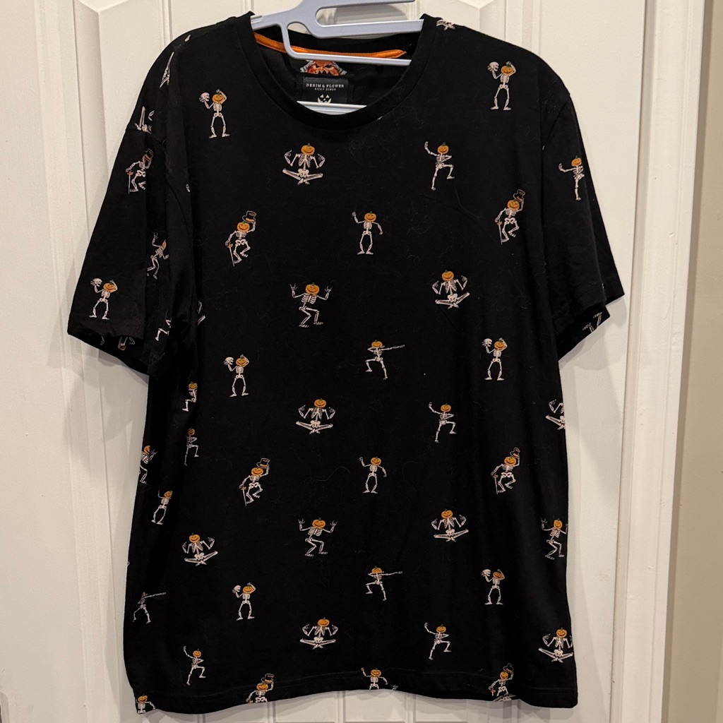Denim  Flower Black Tee With Fun Graphic